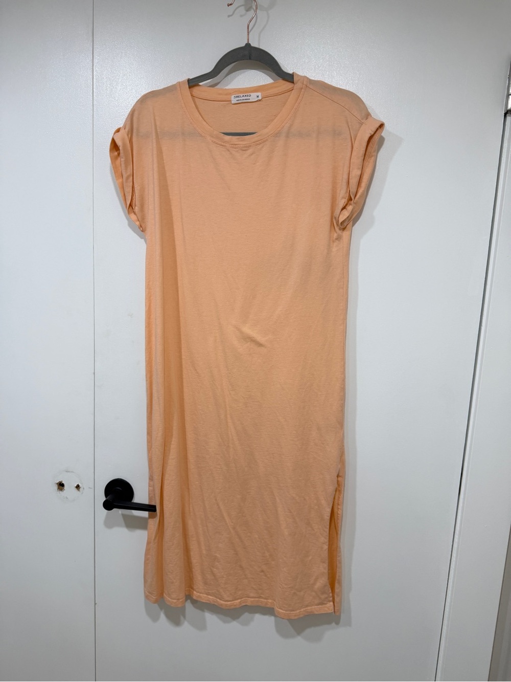 Rolled-Sleeve Peach Midi T-Shirt Dress by Unknown Brand